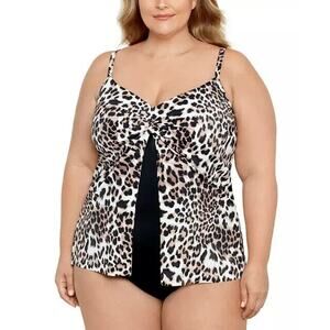 Swim Solutions Tummy Control Fauxkini One-Piece Swimsuit Fly Away Spots 24W NWT